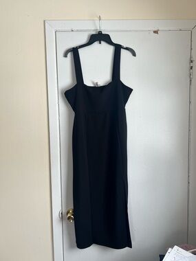 ASOS Black Midi Dress Sleeveless Square Neck Side Slit Party US 10